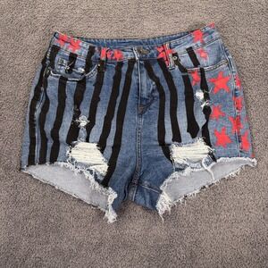 Her Universe Birds of Prey Harley Quinn Shorts Juniors 7 Denim Stars Stripes‎